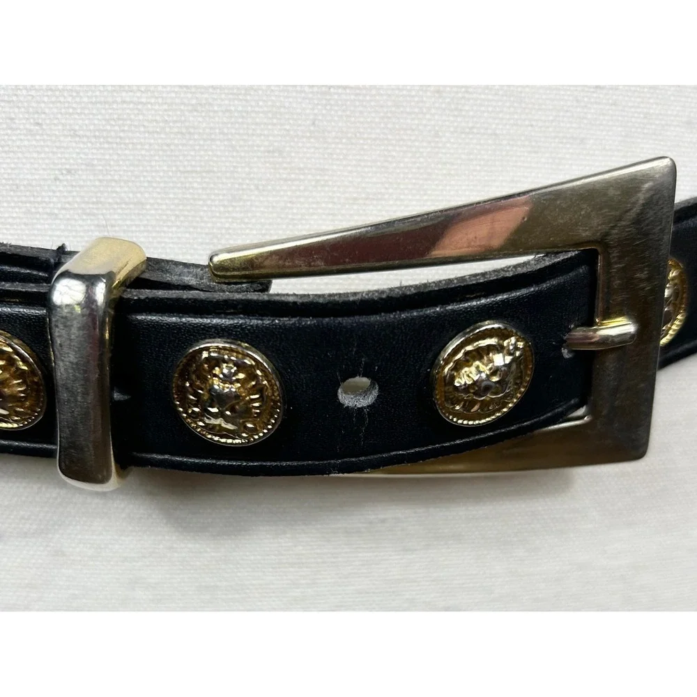 VTG 90s The Limited Belt Black Leather Studded Lions Womens L Made in Italy Glam
